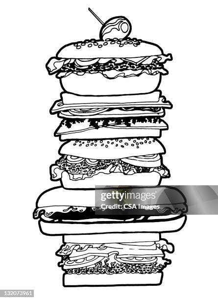 big sandwich - giant cheeseburger stock illustrations