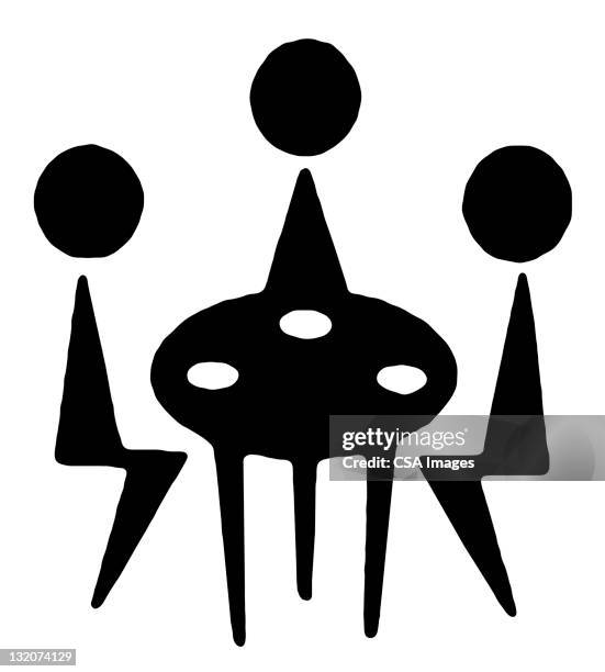 three people at table - sitting down for dinner stock illustrations