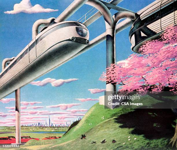 futuristische monorail - tourist train stock-grafiken, -clipart, -cartoons und -symbole