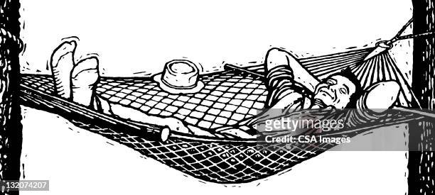 man relaxing in hammock - hammock stock illustrations