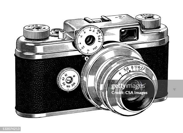 stockillustraties, clipart, cartoons en iconen met 35mm camera - studio shot