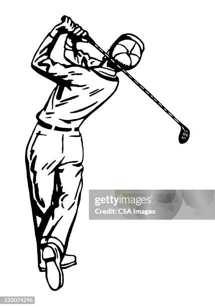 stockillustraties, clipart, cartoons en iconen met golfer - studio shot