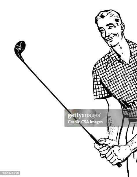 smiling man golfing - top golf stock illustrations