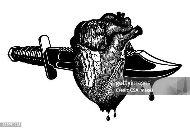 dagger through heart - stabbed heart stock illustrations