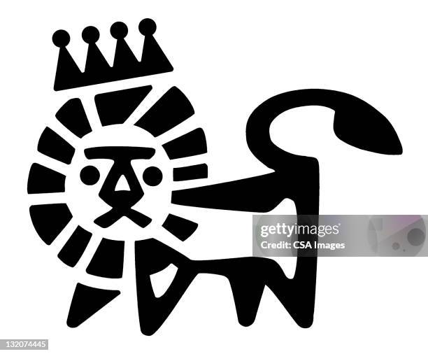 lion wearing crown - lions mane stock illustrations