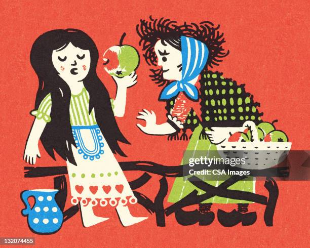 snow white and witch - shawl stock illustrations