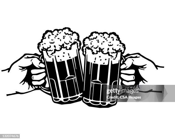 zwei biere jubeln - bierglas stock-grafiken, -clipart, -cartoons und -symbole