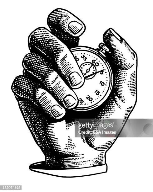 hand holding stoppuhr - minute hand stock-grafiken, -clipart, -cartoons und -symbole