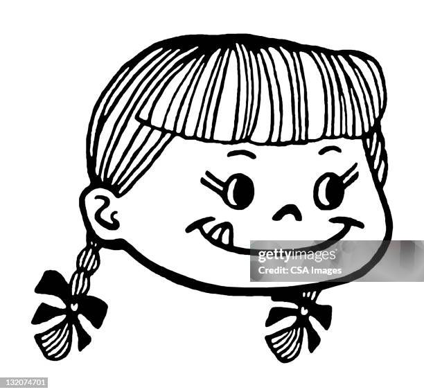 ilustraciones, imágenes clip art, dibujos animados e iconos de stock de niña con la lengua fuera - braided hair