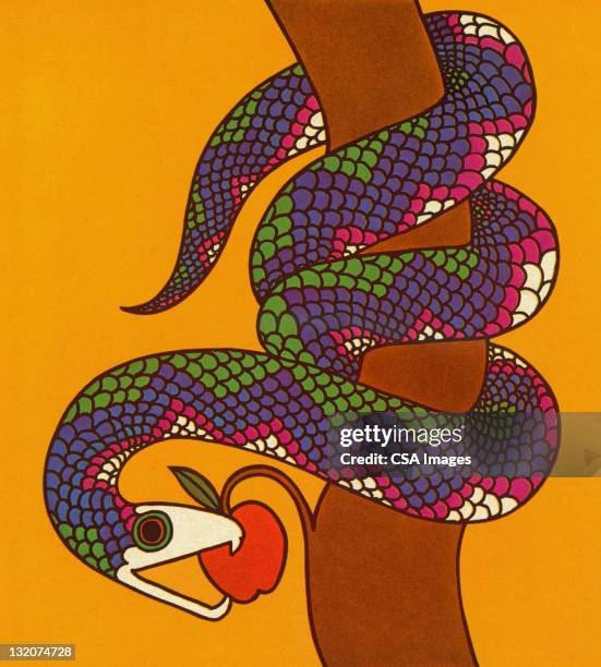 ilustrações de stock, clip art, desenhos animados e ícones de cobra com maçã - cascavel