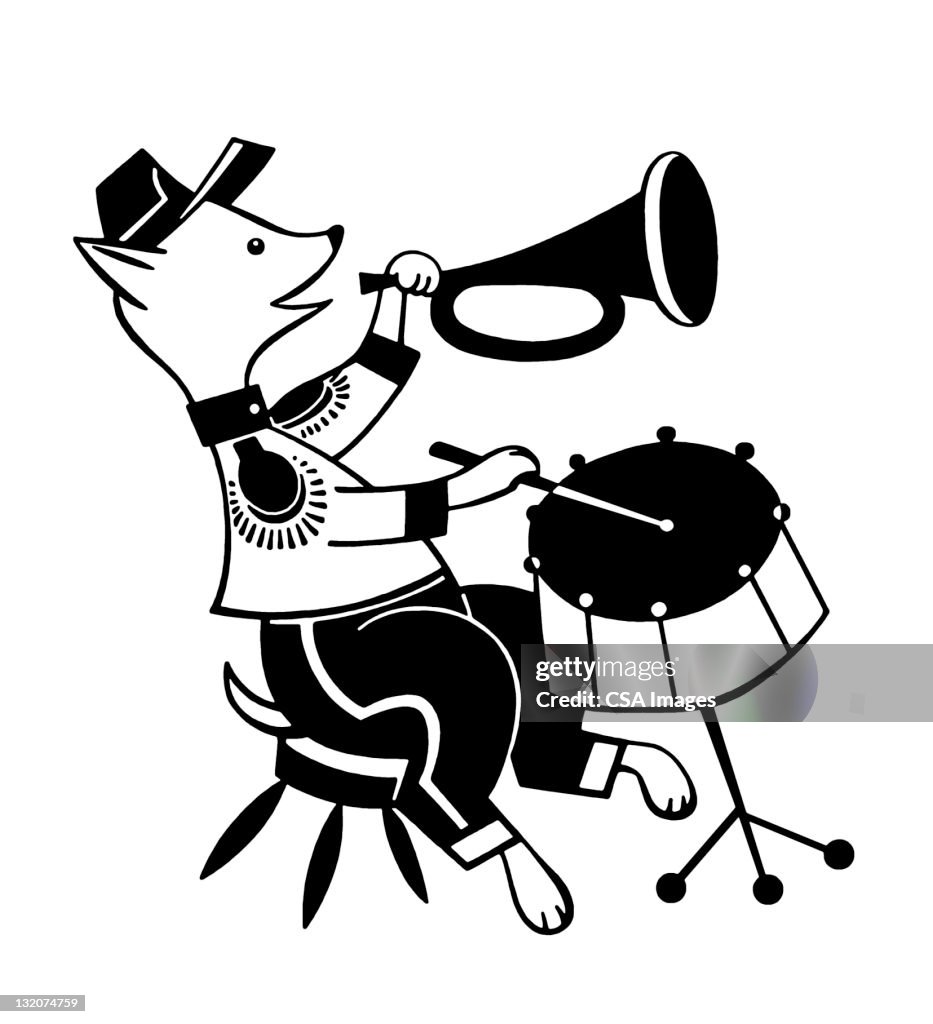 Dog Playing Horn and Drums