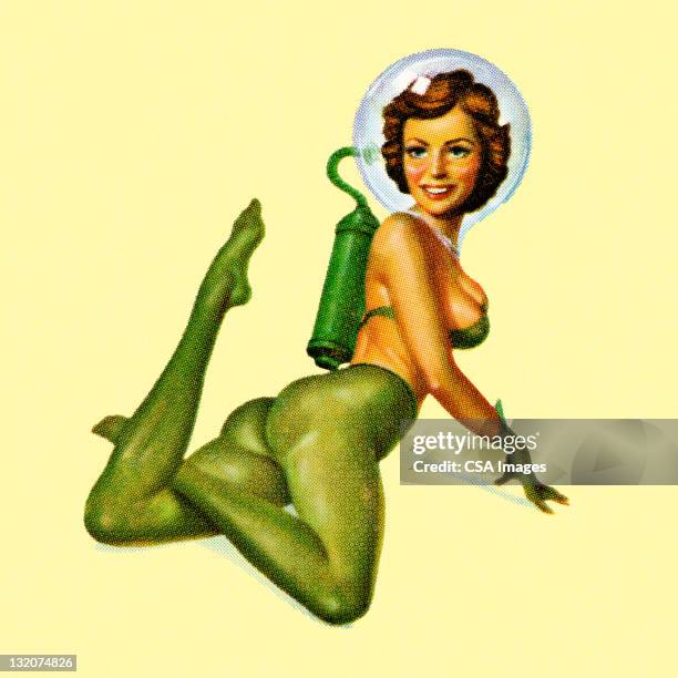 sexy astronaut lady - pin up girl stock illustrations