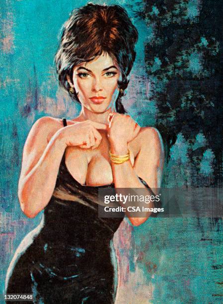 sexy dark haired woman - glamour model stock illustrations