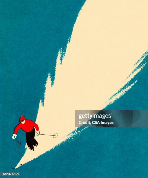stockillustraties, clipart, cartoons en iconen met person downhill skiing - ski