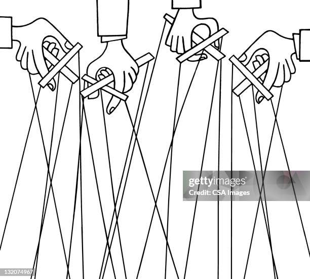 hands holding marionettes - puppet stock illustrations