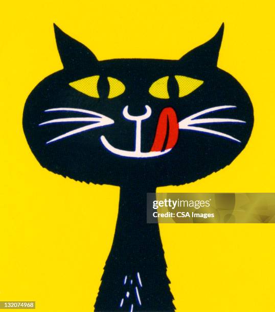 black cat licking lips - cat tongue stock illustrations