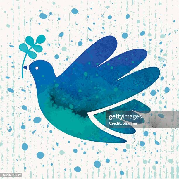 vector blue watercolor dove of peace on craft paper - culver stock illustrations
