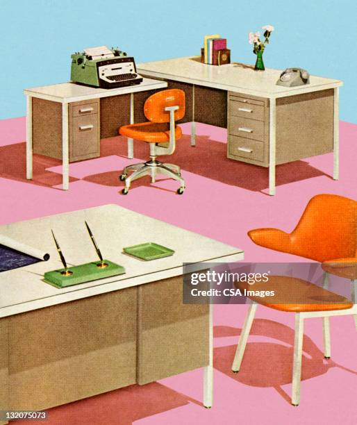 empty midcentury office - vintage office stock illustrations