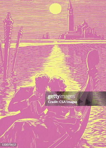 couple in gondola on grand canal - venice with couple stock illustrations