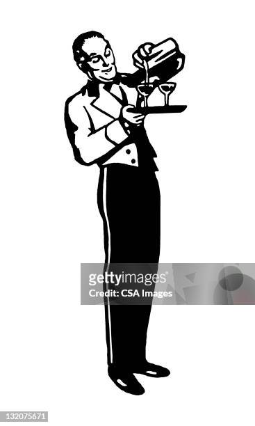 waiter pouring cocktail - butler stock illustrations