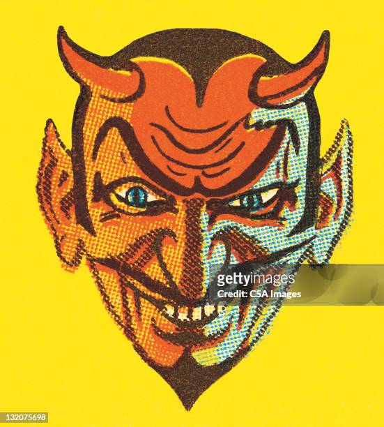 ilustraciones, imágenes clip art, dibujos animados e iconos de stock de devil con los cuernos - con cuernos