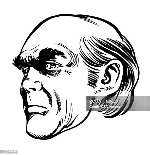 illustrations, cliparts, dessins animés et icônes de profil de suspense homme chauve - front dégarni