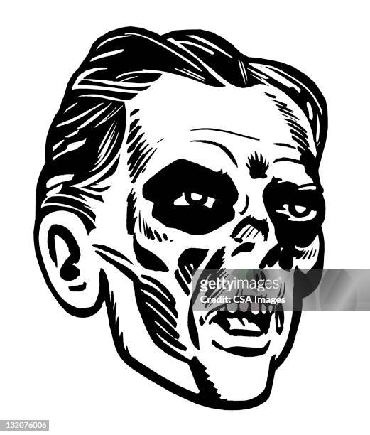 ilustraciones, imágenes clip art, dibujos animados e iconos de stock de primer plano de hombre zombi - zombie face