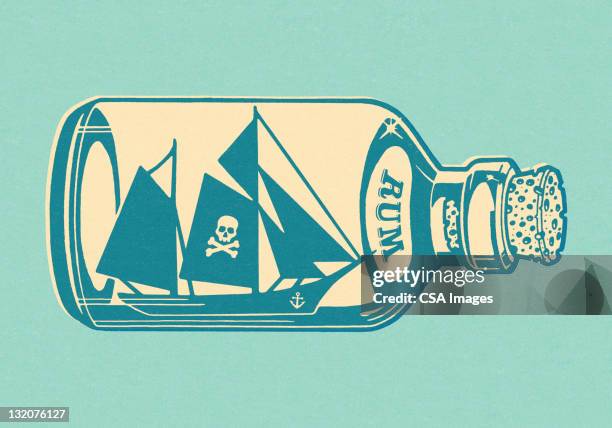 stockillustraties, clipart, cartoons en iconen met ship inside a bottle - rum