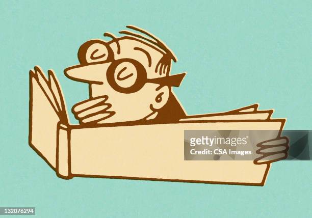 illustrazioni stock, clip art, cartoni animati e icone di tendenza di uomo leggendo un libro lungo - mano sulla bocca
