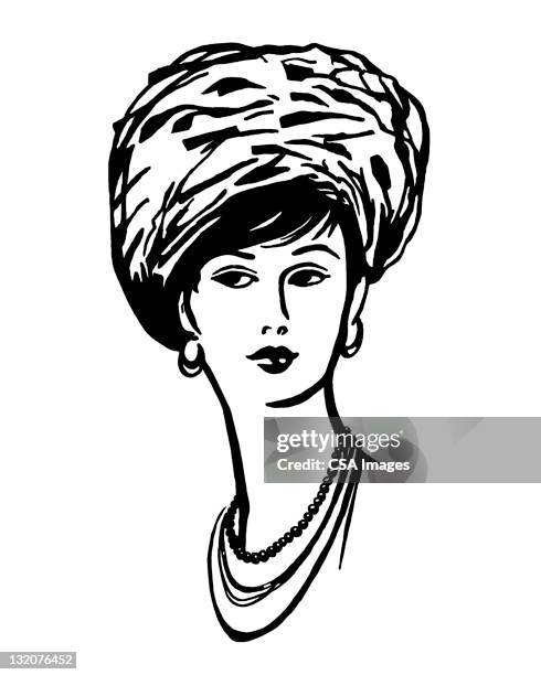 woman wearing fur hat - fur hat stock illustrations