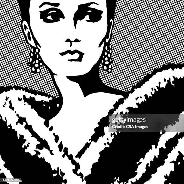 woman wearing fur wrap - mink fur stock illustrations