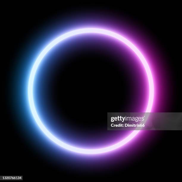 blau - ultravioletter neon-rundrahmen - ring stock-grafiken, -clipart, -cartoons und -symbole