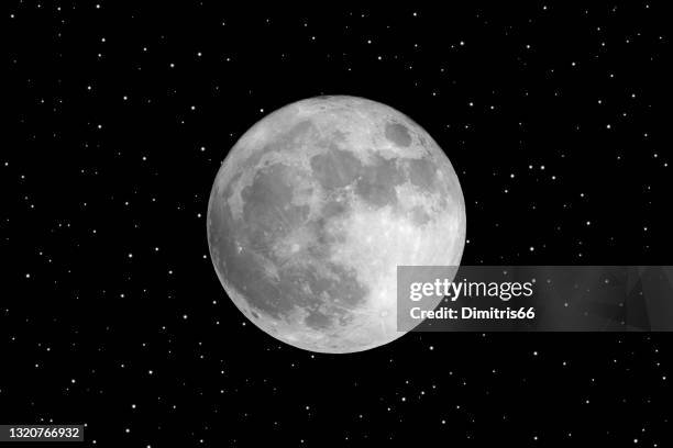 illustrazioni stock, clip art, cartoni animati e icone di tendenza di luna piena realistica sul cielo notturno - luna piena