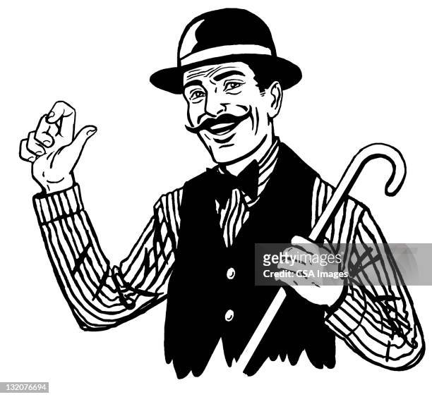 barker wearing hat - man moustache stock illustrations