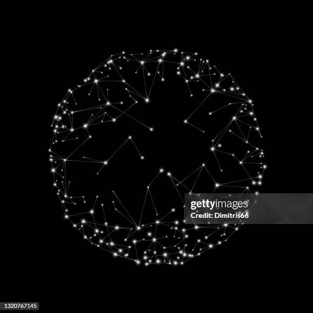 illustrazioni stock, clip art, cartoni animati e icone di tendenza di sfera con linee e punti collegati. concetto di tecnologia futuristica digitale. - costellazione