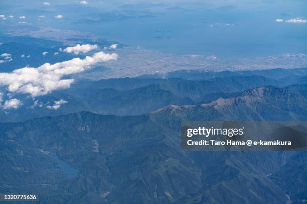 imabari and saijo cities in ehime prefecture of japan aerial view from airplane - saijo ehime stock pictures, royalty-free photos & images