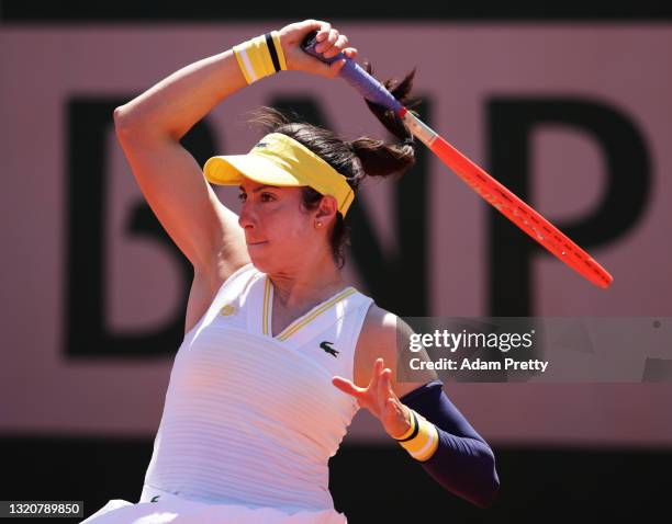 Christina McHale of The United States plays a shot in her First Round match against Anastasia Pavlyuchenkova of Russia during Day One of the 2021...