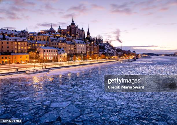 stockholm - södermalm skyline in winter - stockholm winter stock pictures, royalty-free photos & images