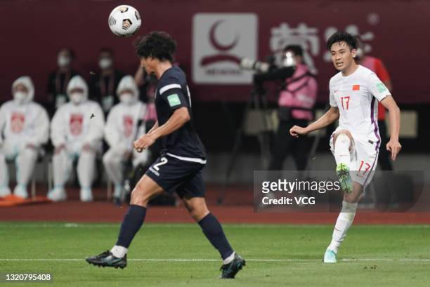 Wu Xinghan of China kicks the ball during the FIFA World Cup Asian qualifier Group A second round match between China and Guam at Suzhou Olympic...