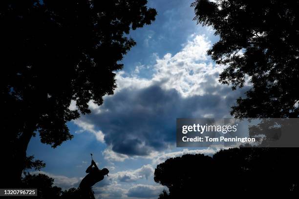 Jason Kokrak hits his tee shot on the 13th hole during the third round of the Charles Schwab Challenge at Colonial Country Club on May 29, 2021 in...