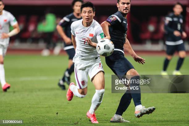 Wu Lei of China follows the ball during the FIFA World Cup Asian qualifier Group A second round match between China and Guam at Suzhou Olympic Sports...