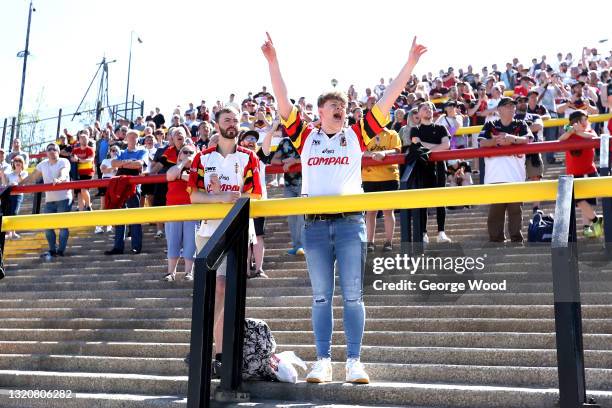 Bradford Bulls fans show their support during the Betfred Championship between Bradford Bulls and York City Knights at Odsal Stadium on May 30, 2021...