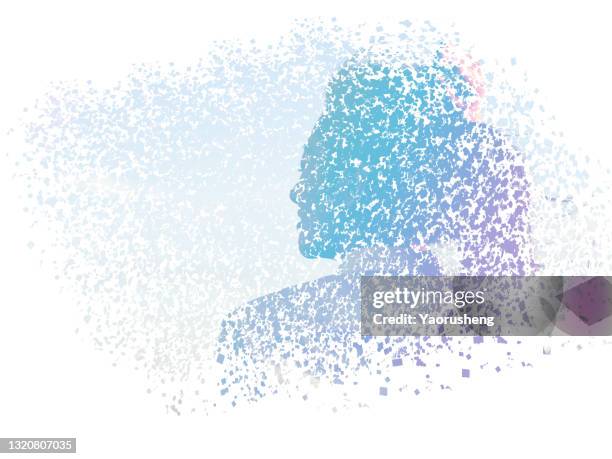 silhouette of a woman head made of dots and particles. concept of artificial intelligence and neural network. - man made object bildbanksfoton och bilder