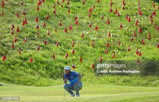Bernd Wiesberger of Austria lines up his putt on the 16th green during the final round of the Made in HimmerLand presented by FREJA at Himmerland...