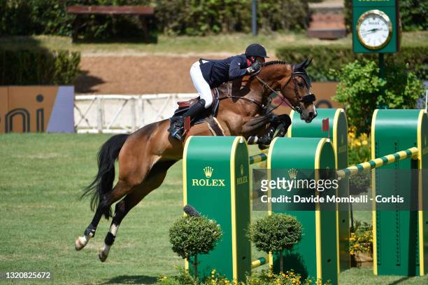 Kevin Staut of France riding Visconti Du Telman during the Rolex Grand Prix Rome h1.60 jumping competition on May 30, 2021 in Rome, Italy.