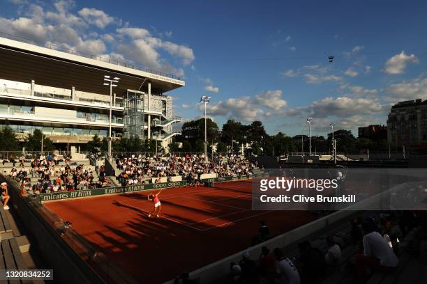 General view of Court 7 as fans watch the First Round match between Diane Parry of France and Aliaksandra Sasnovich of Belarus during Day One of the...