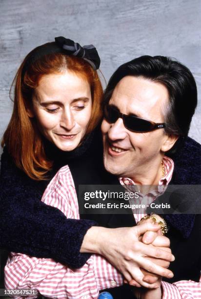 Singer and musician Gilbert Montagné with his wife pose during a portrait session in Paris, France on .