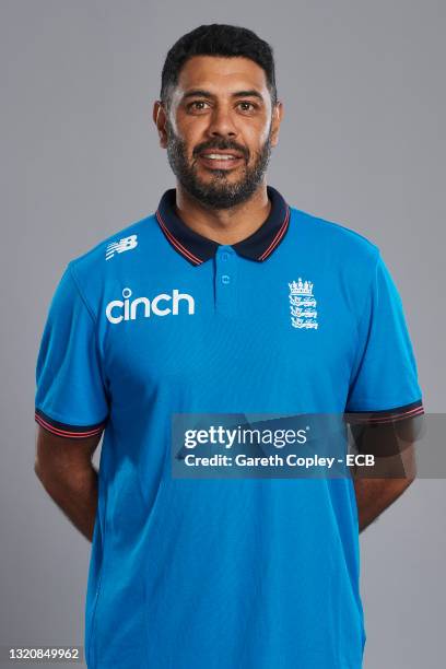 England coach Jeetan Patel poses during a portrait session at Lord's Cricket Ground on May 30, 2021 in London, England.