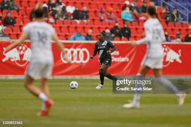 Mandy Freeman of NJ/NY Gotham FC dribbles during the second half against Portland Thorns FC at Red Bull Arena on May 30, 2021 in Harrison, New Jersey.