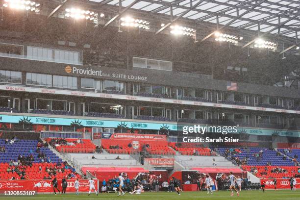 General view during the second half between Portland Thorns FC and NJ/NY Gotham FC as they play in the pouring rain at Red Bull Arena on May 30, 2021...